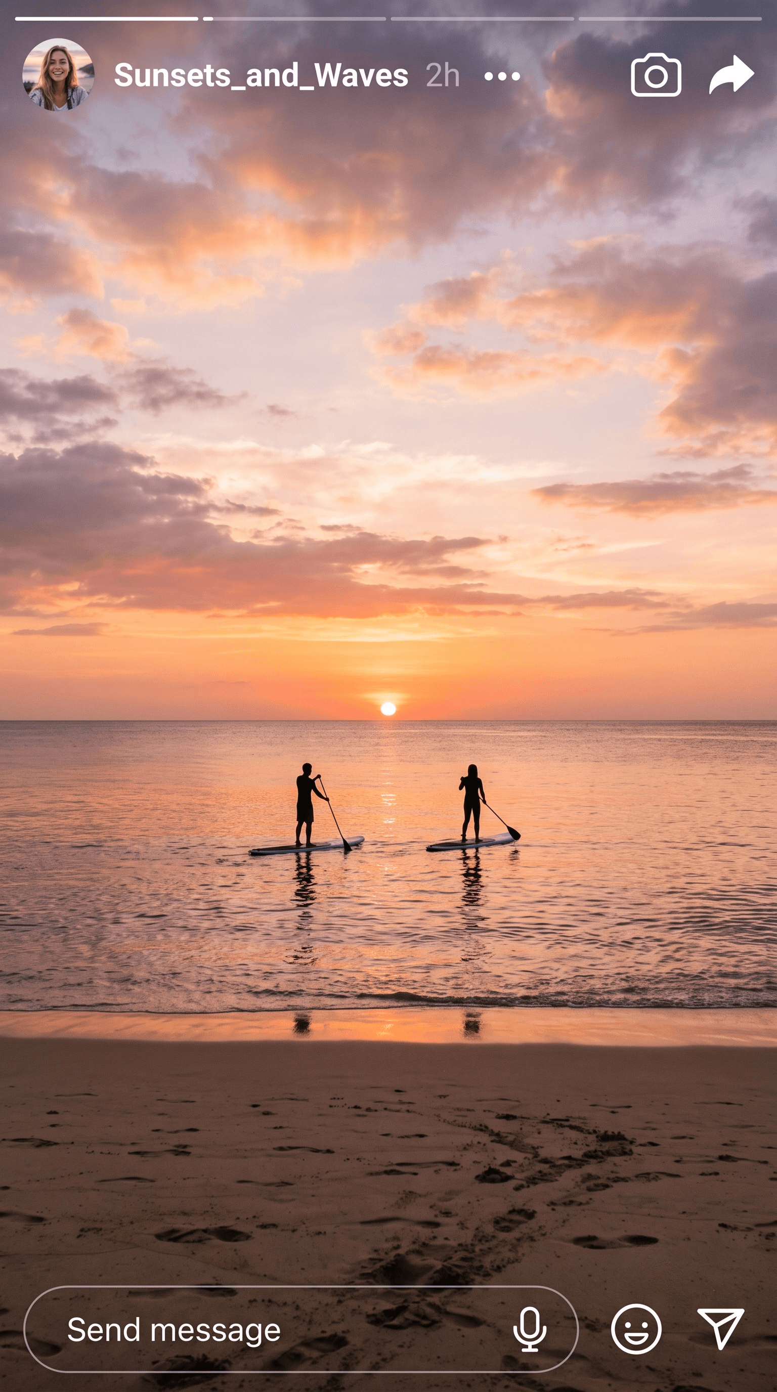 IG 限動截圖:夕陽海景照片,上方置中疊著分賬貼紙